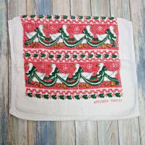 Vintage Christmas Geese Hand Towel 100% Cotton Red Green Holiday 14"x22"